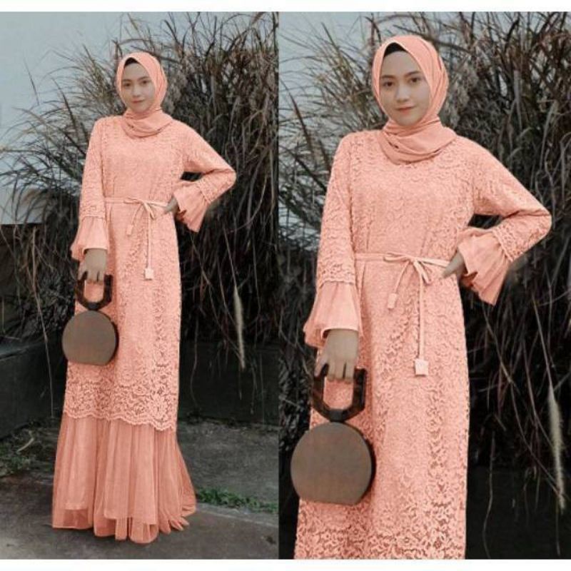 BAJU DRESS GAMIS BROKAT BRUKAT PESTA KONDANGAN UMROH RENDA MAXI MAXY IMPORT WANITA MUSLIM S M L XL X