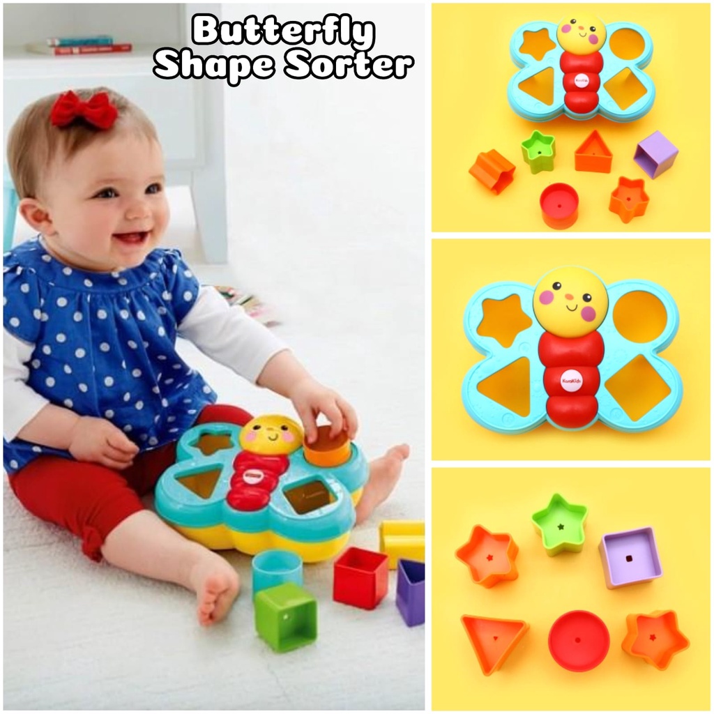 Mainan Puzzle Bentuk Geometri BUTTERFLY SHAPE SORTER - Mainan Edukasi Anak Kupu Kupu Bintang Segitiga Bulat Kotak