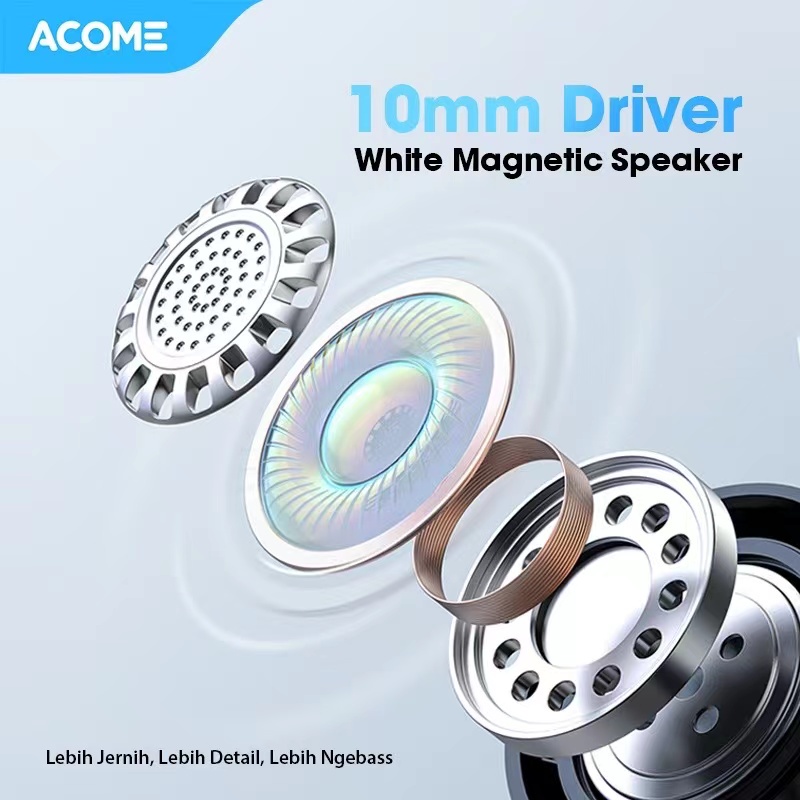 Acome Wired Earphone Headset Driver White Magnetic Speaker Garansi Resmi 1 thn AW07