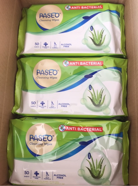 Tisu basah Paseo wipes anti bacterial 50sheets/bungkus)