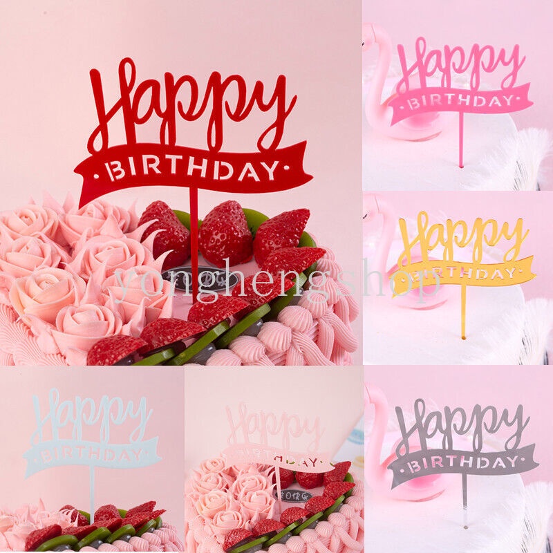 Topper Kue Cupcake Desain Happy Birthday Bahan Akrilik Untuk Dekorasi Baby Shower