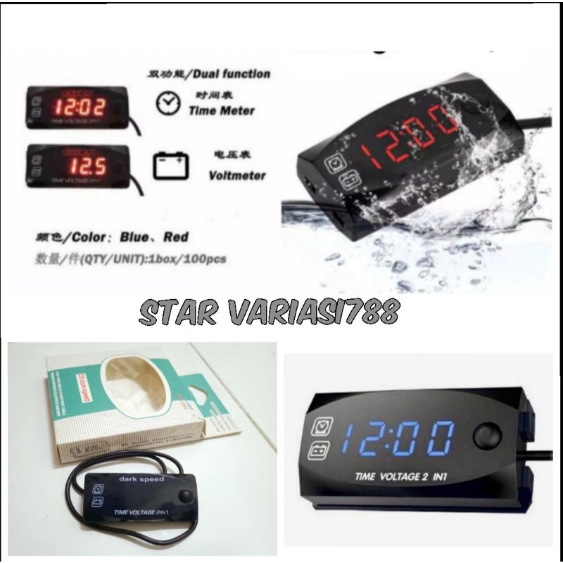Voltmeter 2in 1 volt meter aki motor jam digital waterproof universal
