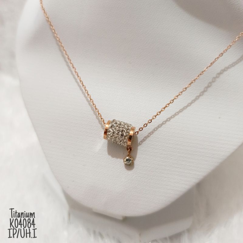 Kalung Titanium Zircon Tabung Rosegold K04084
