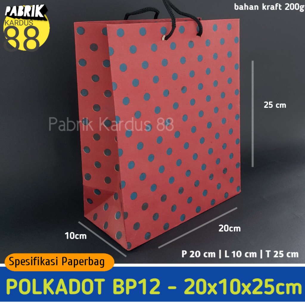 

ISI 12 BIJI paper bag polkadot 20x10x25 bp12 | tas kertas | paperbag polos kantong