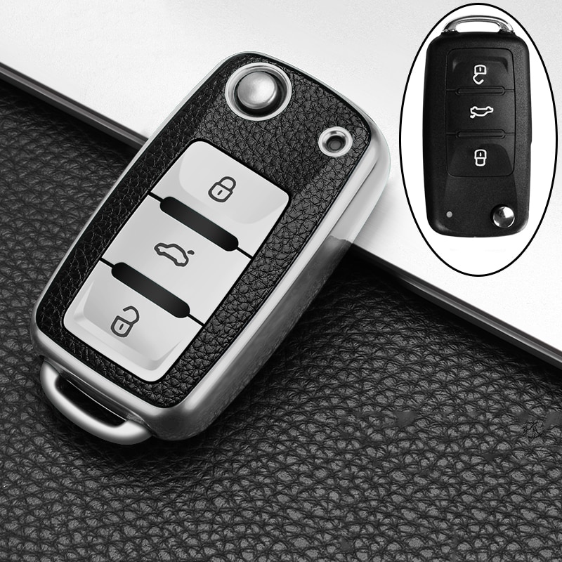 Cover Case Kunci Mobil Bahan Kulit+TPU Untuk Volkswagen VW POLO Tiguan Passat B5 B6 B7 Golf EOS Scirocco BEETLE TOURAN TOUAREG LAVIDA Jetta MK6 Octavia Aksesoris