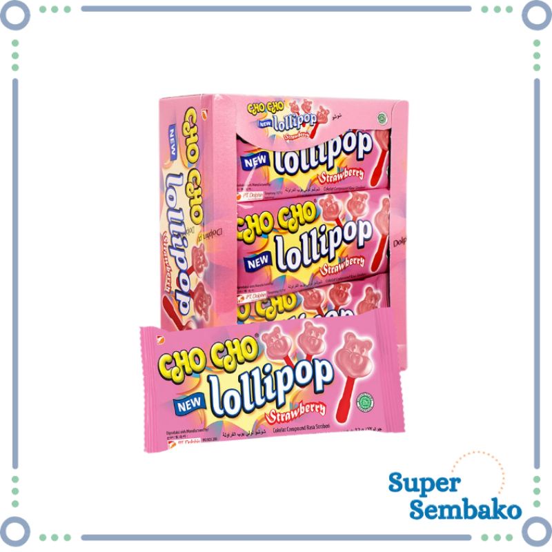 

GULA GULA PERMEN CHOCHO LOLLIPOP RASA STRAWBERRY / STROBERI 10g ISI 24 BUNGKUS