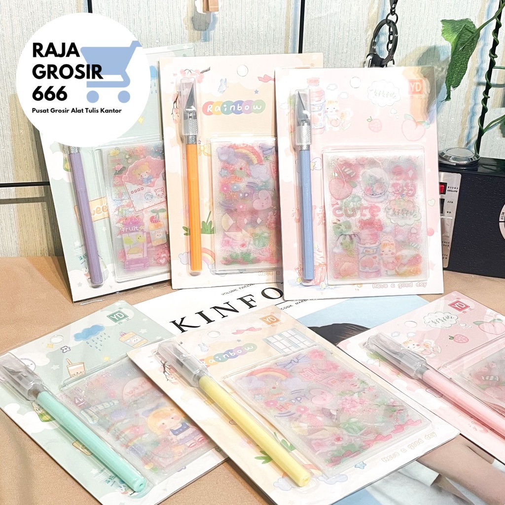 

paket stiker plus pisau pemotong stiker kode YD-XKKD01 cover termurah hampers kreatifitas lucu imut COD