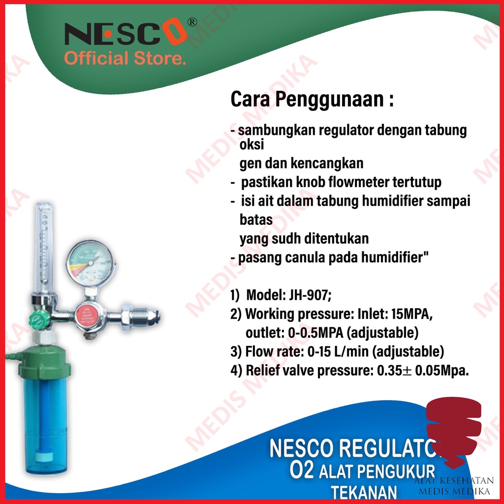 Regulator Tabung JH-907B Alat Bantu Penafasan P3K Oksigen Medis Nesco