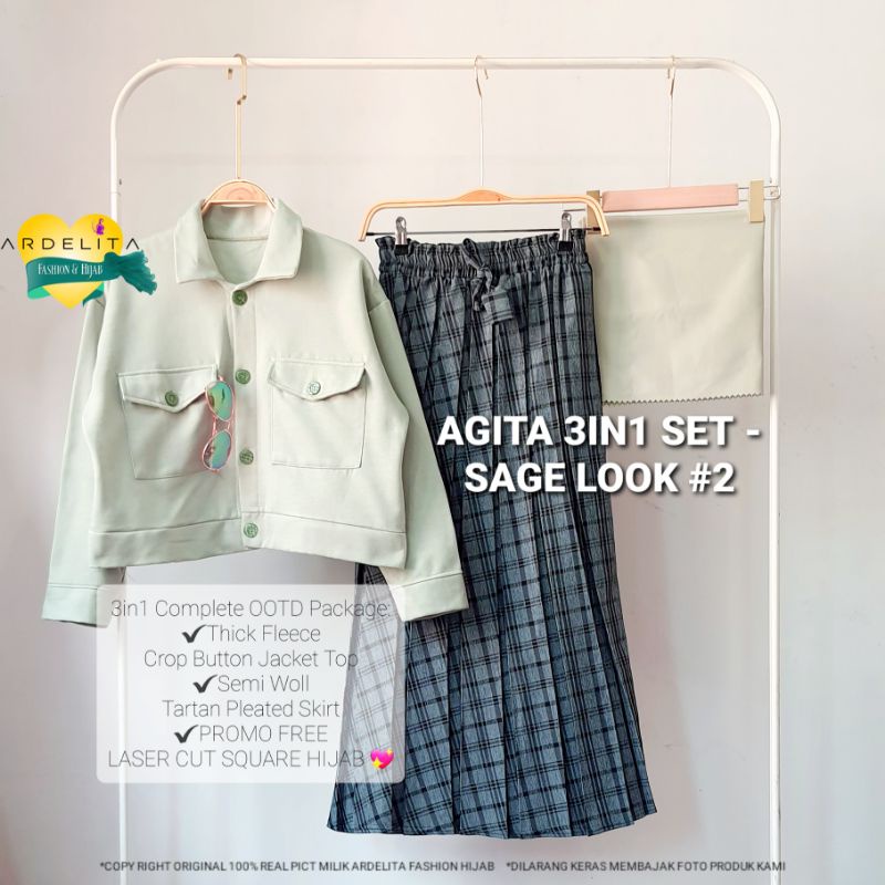 PROMO FREE JILBAB ORI 100% REAL PICT AGITA 3IN1 SET BAJU SETELAN WANITA HIJAB LEBARAN 2022 OOTD SELEGRAM BAJU VIRAL KEKINIAN MODEL TERBARU SETELAN UNTUK WANITA REMAJA-AGITA 3IN1-SAGE 2