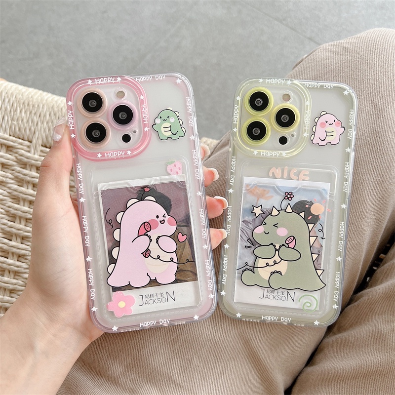 Soft Case Pelindung Lensa Transparan Desain Kartu Dinosaurus Untuk iPhone 12 13 Pro MAX 11 X XR XS MAX 7 8 Plus