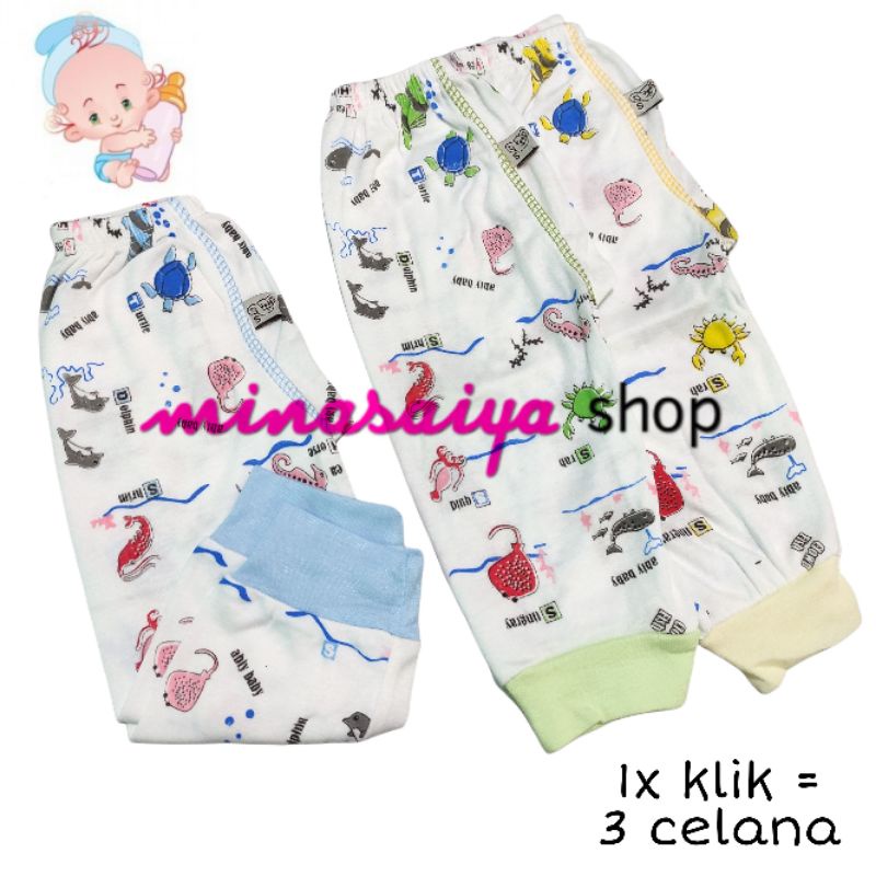 ABIY BABY 3 pcs Celana Panjang Bayi SNI Seri Putih Motif Uk. S - XL