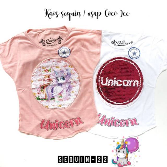 Kaos Coco Ice Sequin Unicorn kode 22