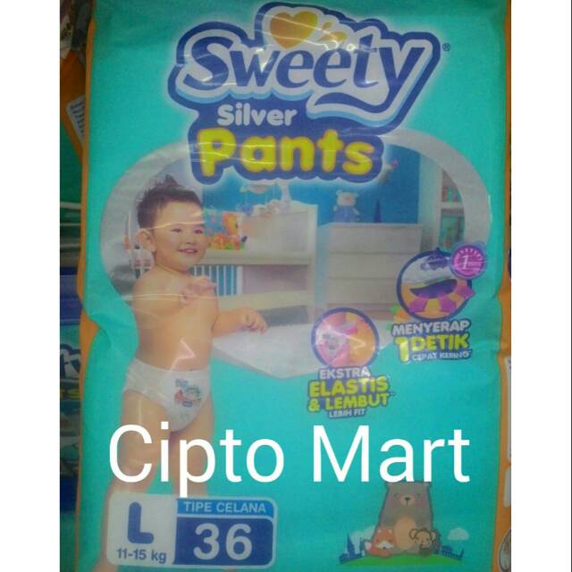 Pampers Bayi SWEETY SILVER PANTS Tipe Celana Ukuran L Isi 36 biji