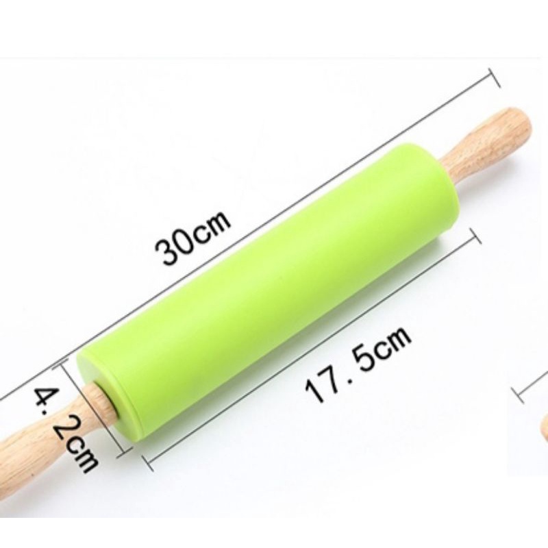 ROLLING PIN SILIKON PENGGILING ADONAN BESAR GAGANG KAYU 30 CM ANTI LENGKET TAHAN PANAS