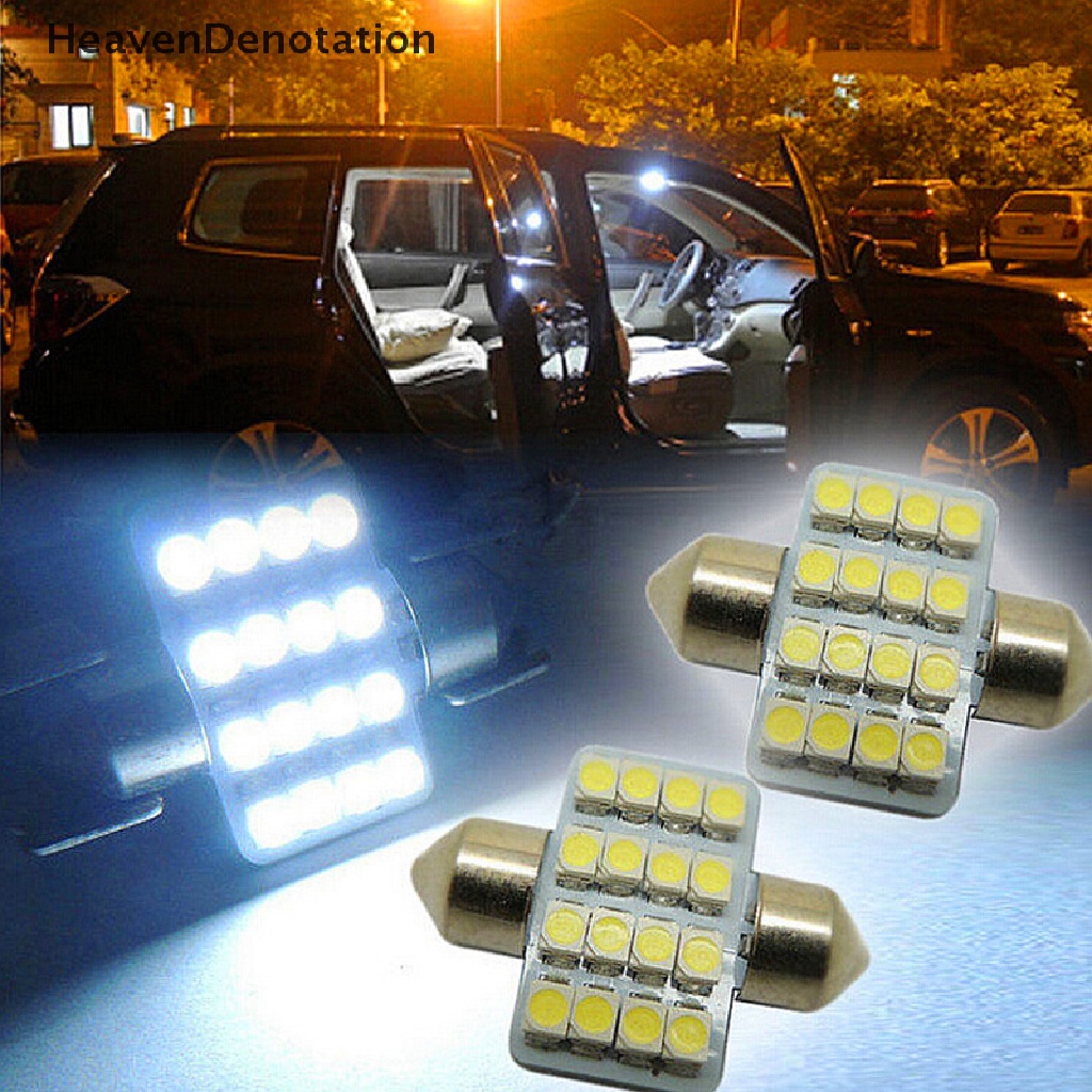 (Heavendenotation) 2pcs Lampu Dome 16-led Smd 3528 31mm Warna Putih Untuk Mobil