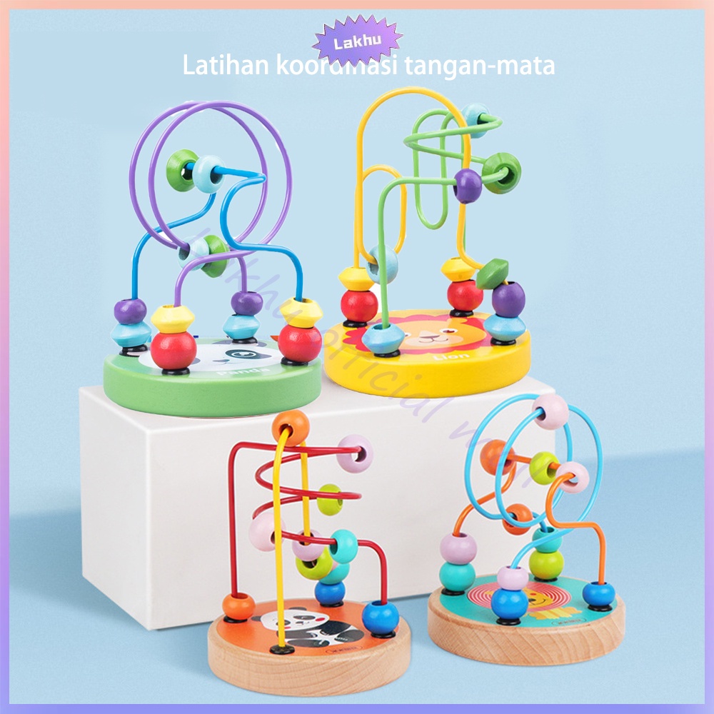 JCHO Mini Round Beads Mainan Edukasi Jalur Kawat Mainan Kayu Montessori Mainan Anak