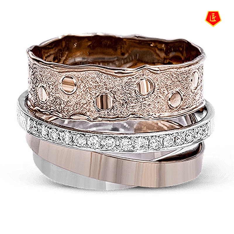 [Ready Stock]Fashion Creative Diamond 14K Rose Gold Two-Tone Ring