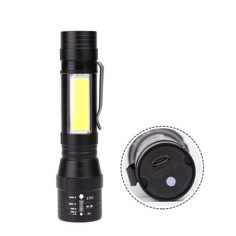 Albinaly Senter LED USB Rechargeable XML-T6 + COB - 1907 [Hitam]