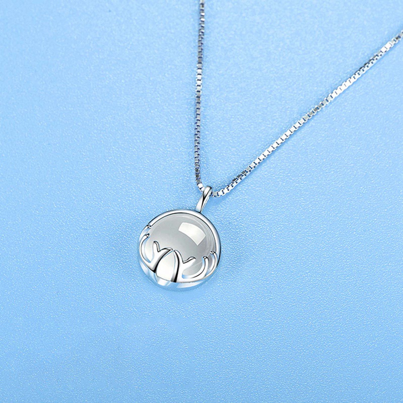 Moonstone Crystal Antlers Necklace For Women Round White Opal Girls Sweet Clavicle Chain Pendant Necklaces 925 Jewelry Wholesale