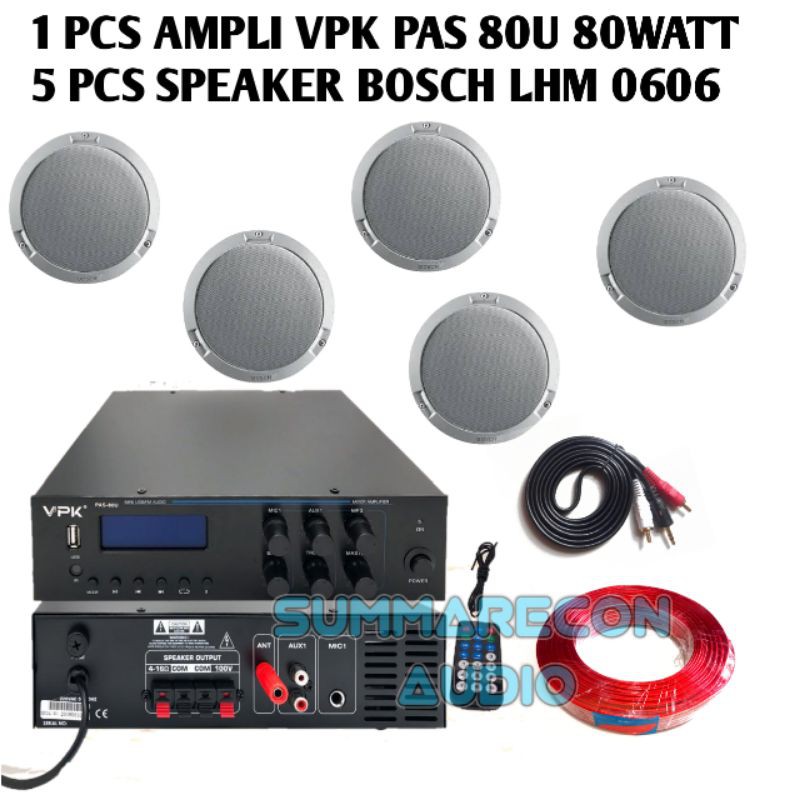 Paket Sound System Audio Cafe Restoran Amplifier VPK Original 5 Speaker Ceiling