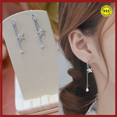 Anting Tusuk Sterling Silver 925 Desain Bunga Mawar Hias Berlian Imitasi Untuk Wanita