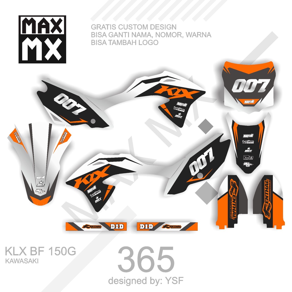 DECAL STIKER MOTOR KLX BF 150 G MOTIF RACING SIMPLE PUTIH ORANGE