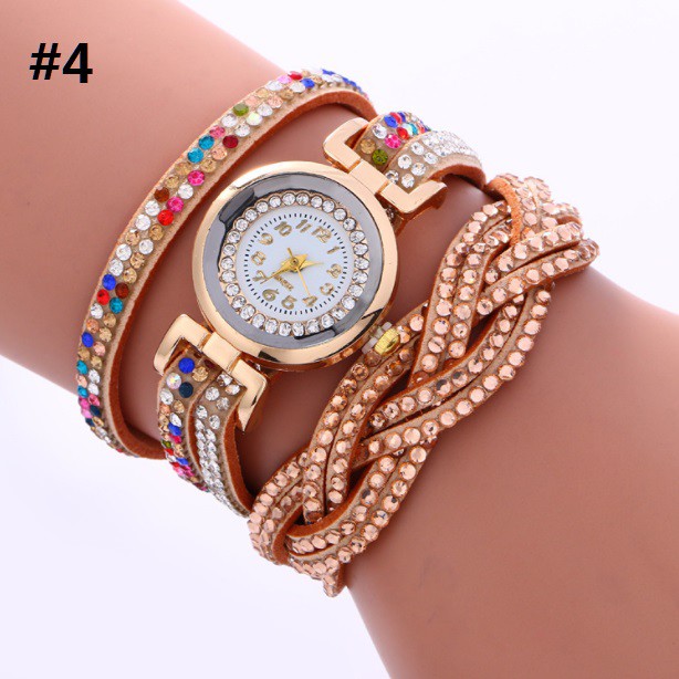 Jam Tangan Lilit Gelang Wanita #56 RAINBOW Korea Fashion Women Bracelet Watch Kulit PU Rhinestone