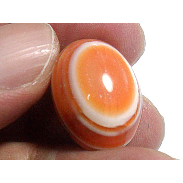 AG116 Oval Cabochon 21.90ct 21x16mm Orange White 'Greek Evil Eye' Picture Agate Natural Lucky Charm