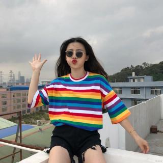  Lisa Kaos  T Shirt O Neck Lengan  Pendek  Motif Garis Warna 