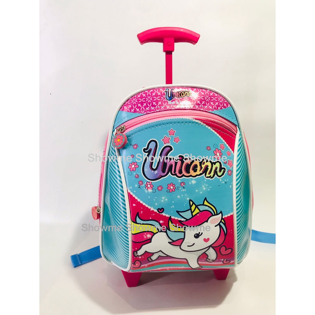 SHOWME TAS TROLI - TROLY DORONG ANAK SEKOLAH  PAUD - PLAY GROUP - TK KARAKTER PEREMPUAN UNICORN FUCHSIA CUTE