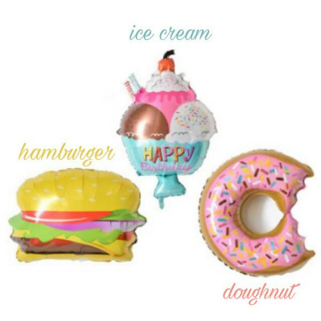 Balon ulang tahun/happy birthday/donat/burger/ice cream/party