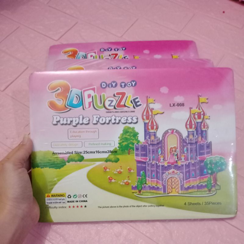 LYSASHOP - MAINAN EDUKASI ANAK PUZZLE 3D DIY BESAR/MELATIH MOTORIK KREATIFITAS KESABARAN IMAJINASI-Purple Fortress