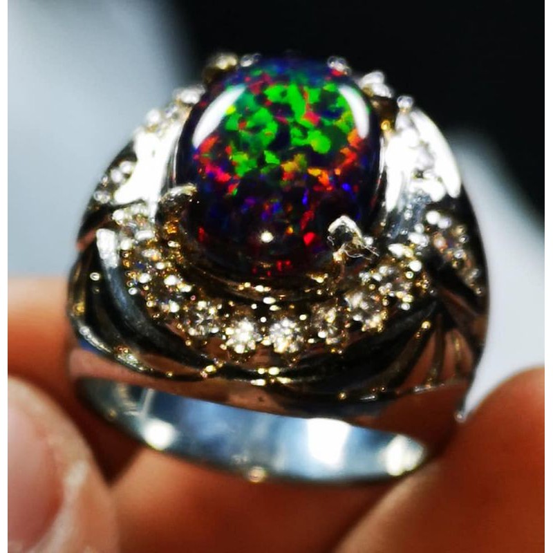 Batu Cincin Permata Pria Black Opal Ausy Australia Top