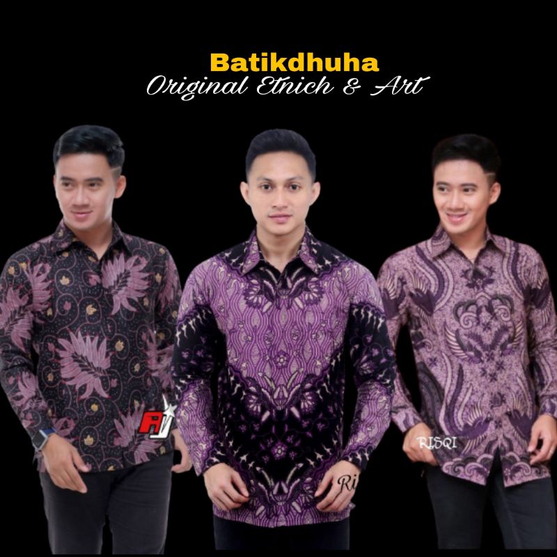 ATASAN KEMEJA BATIK PRIA LENGAN PANJANG WARNA UNGU LILAC PURPLE VIOLET / HEM BATIK PRIA WARNA UNGU M L XL XXL
