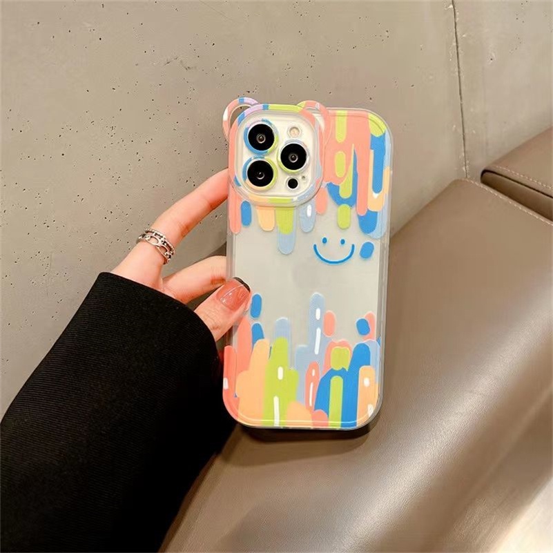 Soft Case TPU Transparan Motif Smiley Face Untuk iPhone 14 13 12 11 Pro Max X Xr Xs Max SE 8 7 6 6s Plus