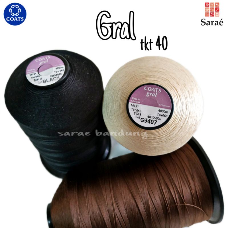 Coats Gral Filament Polyester tkt 40/Benang Jahit Kulit (ECERAN/1CONES/1PCS)
