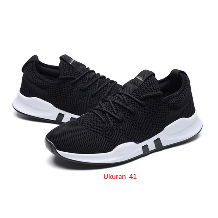 Leedoo Sepatu Pria Sneaker Running Fashion Shoes Bahan Karet EE01-A-Hitam 41