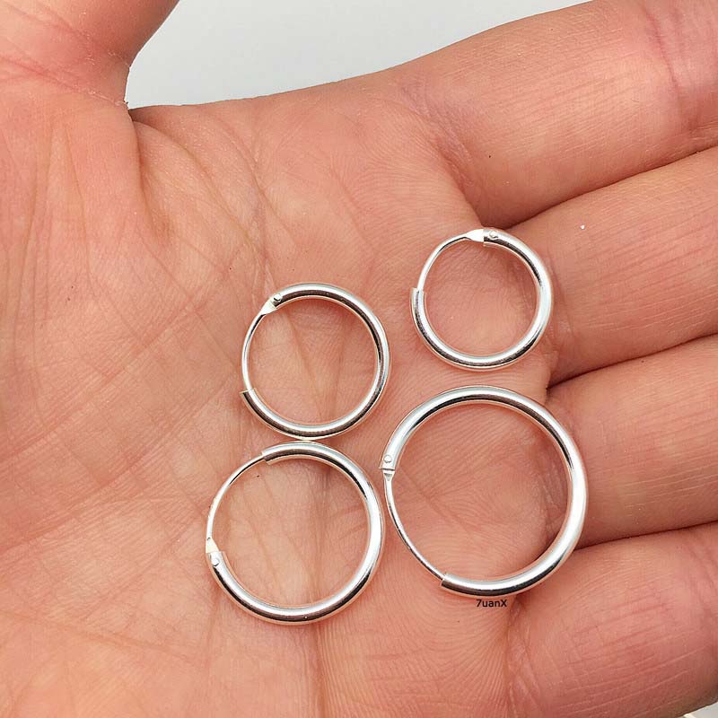 1 Pasang Anting Hoop Besar Bahan Sterling Silver S925 Ukuran 14-50mm Hypoallergenic Untuk Unisex