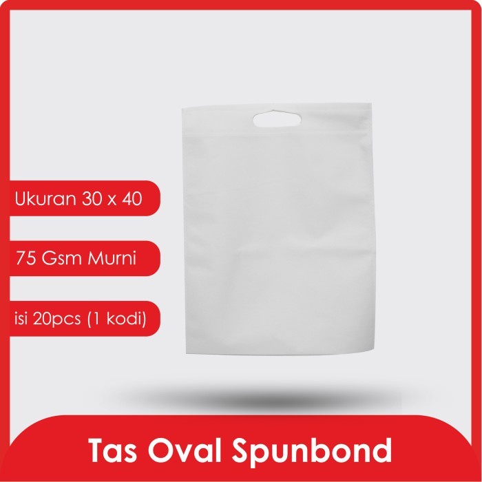 

NEW GOODIE BAG MURAH SPUNBOND OVAL 30x40 / Tas Belanja Polos (Putih)