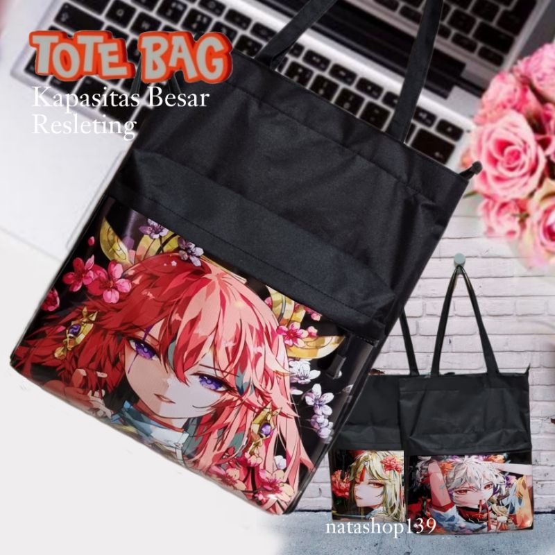 Tote Tas Jinjing Tas Bahu Kapasitas Besar Pakai Resleting Lucu Kekinian