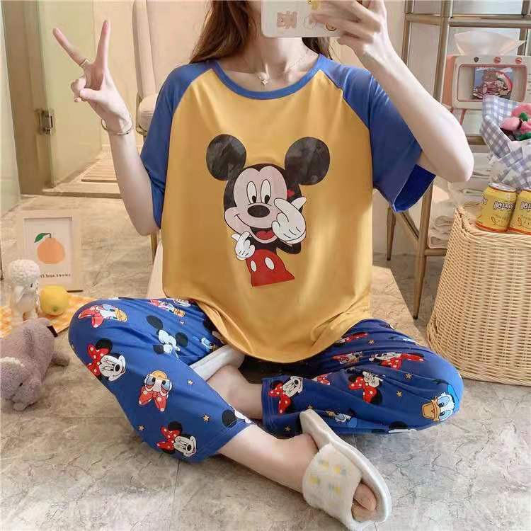 Stelan Baju Tidur Wanita Dewasa Lengan Pendek Kartun Piyama Bahan Nyaman Wanita Dewasa import