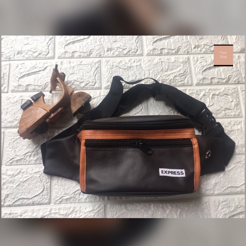 Waist Bag Cowok Express | Tas Pinggang Selempang Pria Motif Express Polos