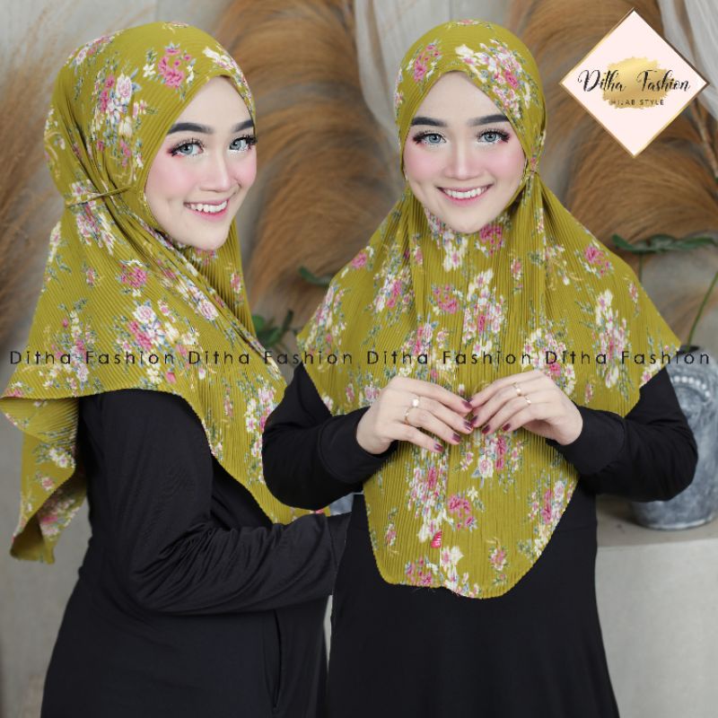 bergo Maryam plisket motif bunga ceruty babydoll armany