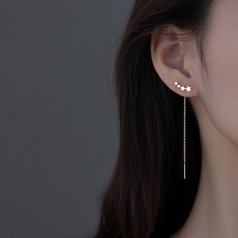 Anting Rantai Rumbai Panjang Desain Bintang Warna Silver Untuk Wanita