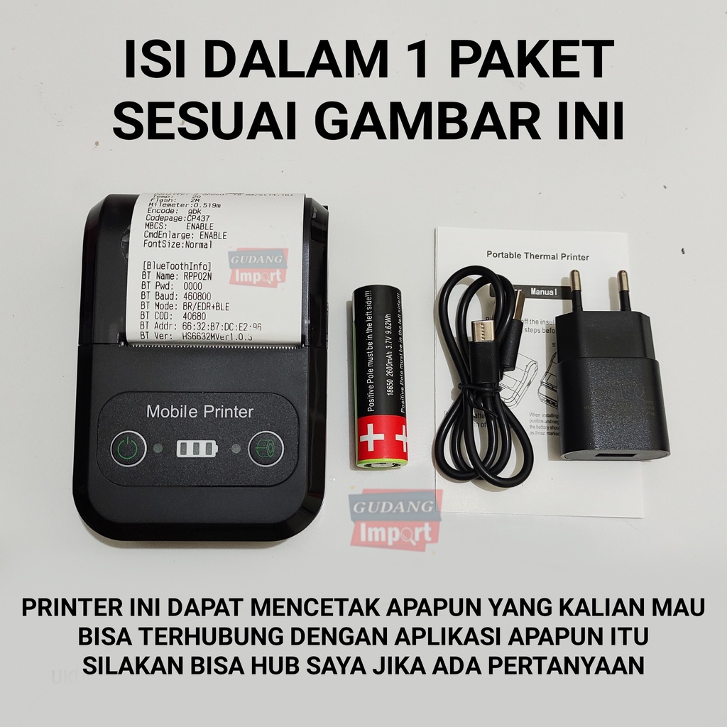 PRINTER BLUETOOTH MINI PORTABLE PRINTER THERMAL 58MM CETAK RESI NOTA STRUK PENJUALAN