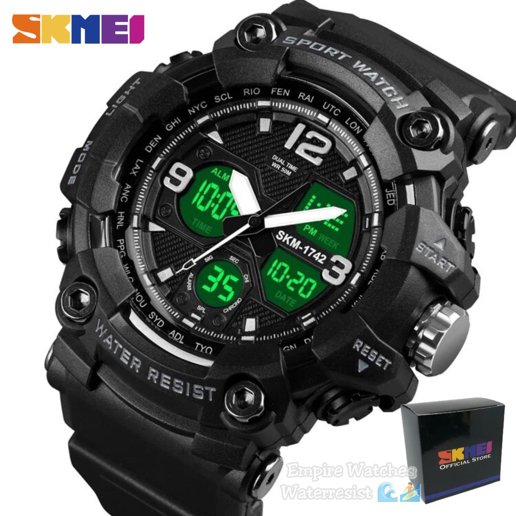 Empirewatches Jam Tangan Skmei 1742 Pria Cowok Analog Digital Strap Rubber Kualitas Original Waterproof