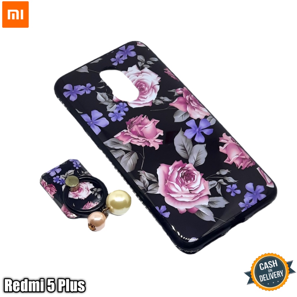 casing xiaomi redmi 5 plus case silikon motif bunga free ringstand cantik