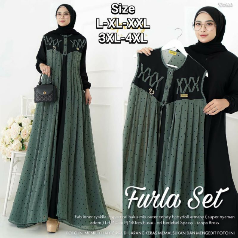 Gamis Terbaru Furla Set 2 in 1 Dress Shakilla Salju mix Ceruty Motif