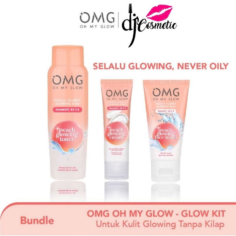 OMG OH MY GLOW Skin Care Paket Bundle 3 In 1 [Peach Glowing Cream 25gr | Face Wash 50gr | Toner 100ml]