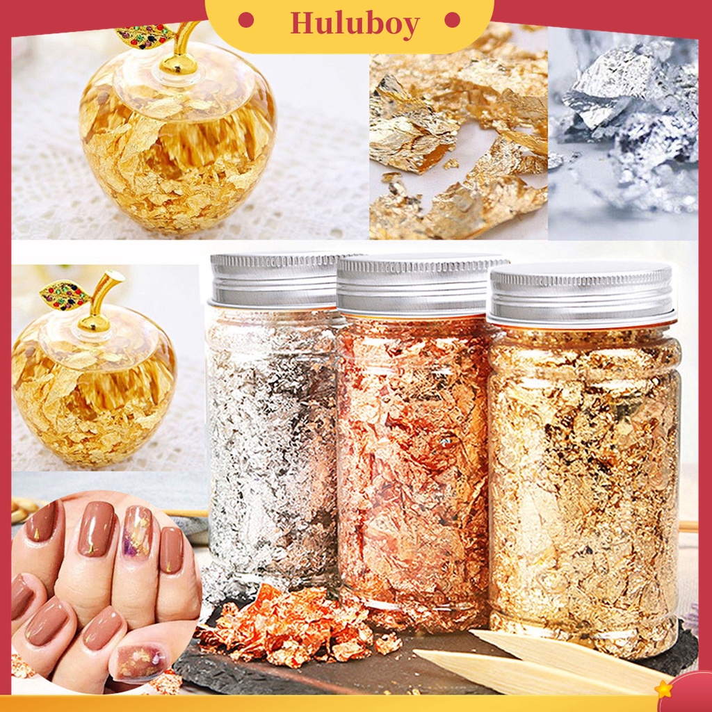 Huluboy Huluboy♡ 10g / Botol Sequin Kuku Palsu Ultra Tipis Bentuk Daun Metalik Untuk Manicure